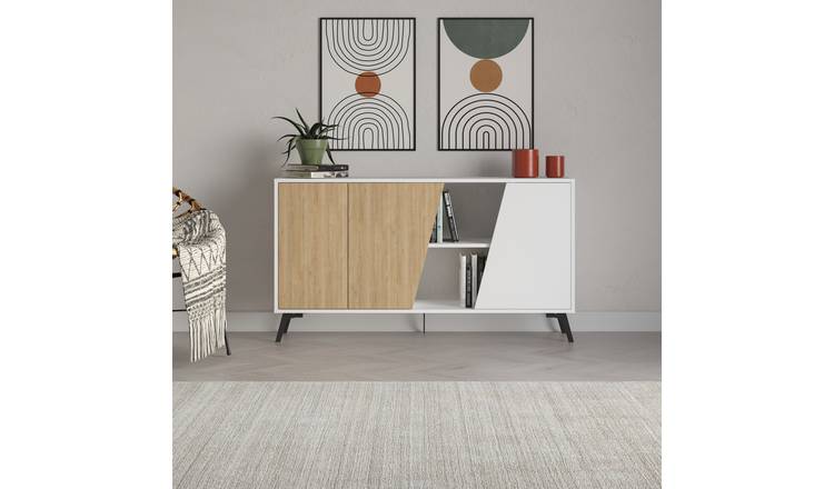 Decortie Fiona 3 Door Metal Legs Sideboard - White & Oak