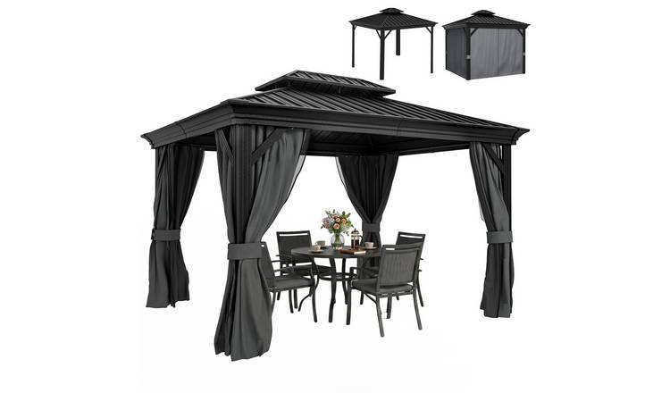 Outsunny Hardtop Gazebo with Aluminium Frame and 2 Tier Roof - Dark Grey