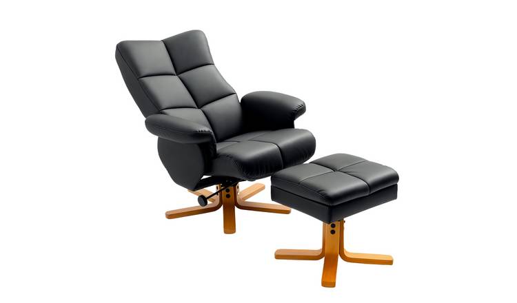 HOMCOM PU Leather Swivel Recliner Chair with Footstool - Black