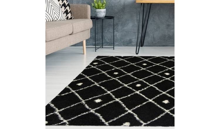 Mega Flooring Black Shaggy Geometric Rug - 120 x 170cm