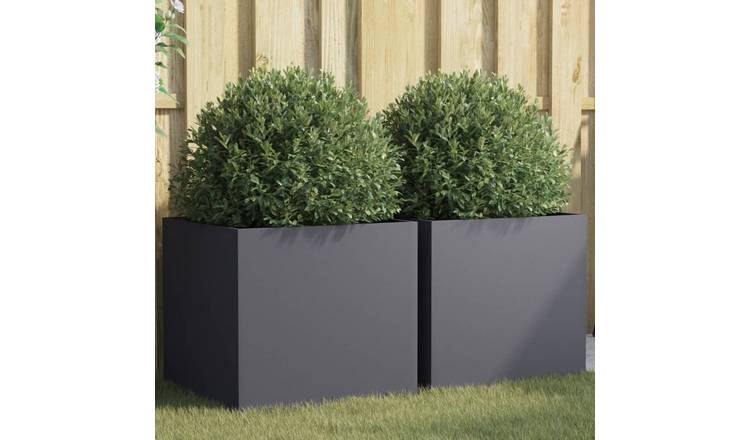 Walplus Pack of 2 Steel Garden Planter - Anthracite - 49 x 47 x 46 cm