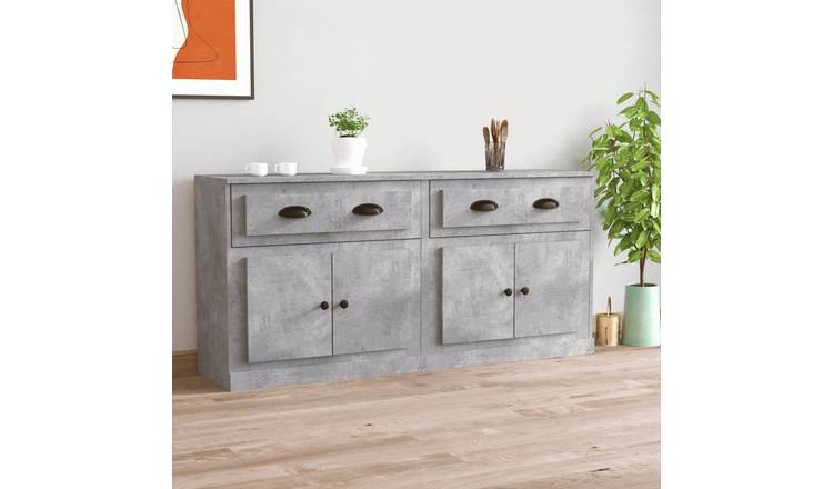 Walplus 2 Piece Engineered Wood Sideboard - Concrete Grey - 70 x 35.5 x 67.5 cm