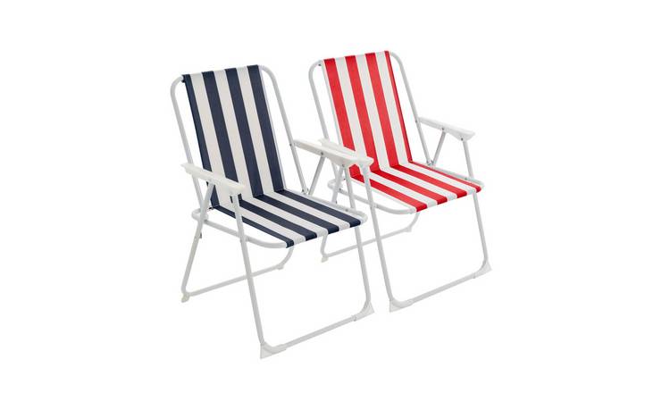 Harbour Housewares Folding Metal Beach Chairs - Blue/Red Stripe - Pack of 2