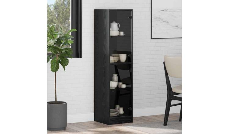 Walplus Engineered Wood Glass Door Highboard - Black Ash - 35 x 37 x 142 cm