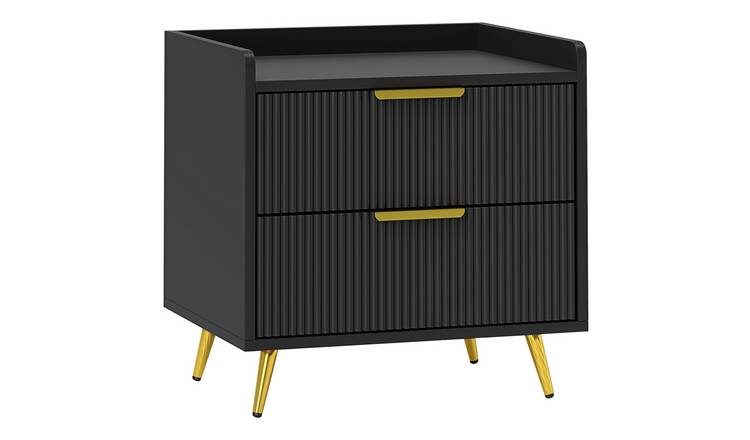 HOMCOM 2 Drawers Bedside Table with Metal Legs for Bedroom - Black
