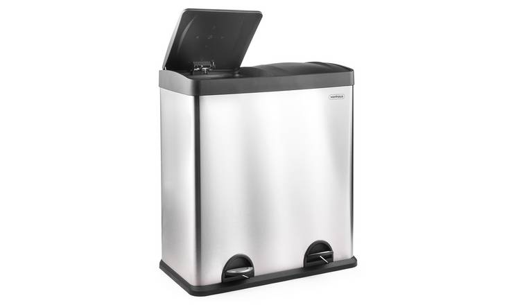 VonHaus 60L 2 x 30L Stainless Steel Waste & Recycling Bin - Silver & Black