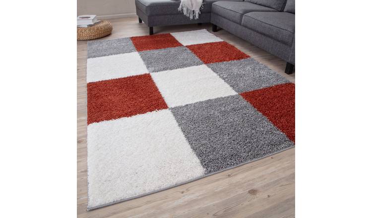The Rugs Terracotta Myshaggy Checkered Shaggy Rug - 80 x 150cm