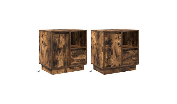 Walplus Pack of 2 Bedside Cabinet - Smoked Oak - 50 x 34.5 x 50 cm