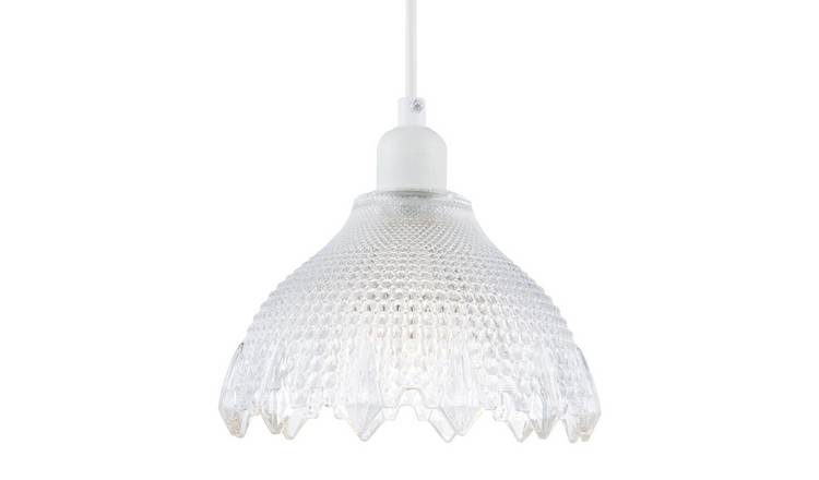 Happy Homewares Ornate Round Clear Glass with Moulded Pendant Shade - 20cm