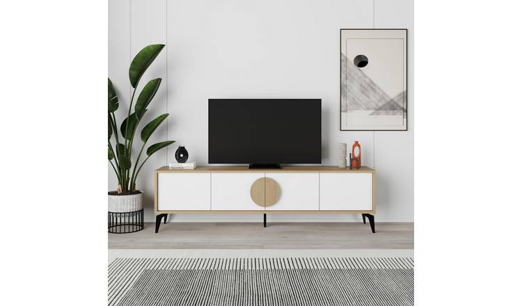 Decortie Gora TV Stand Particleboard with Metal Frame - Oak & White