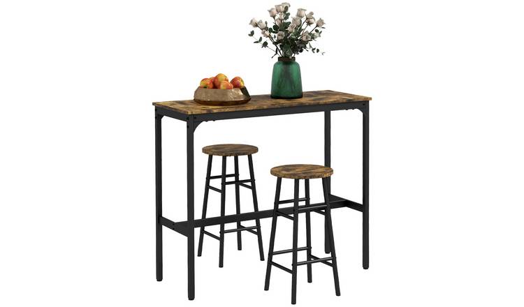 HOMCOM 3 Piece Bar Table and Stools Set - Rustic Brown