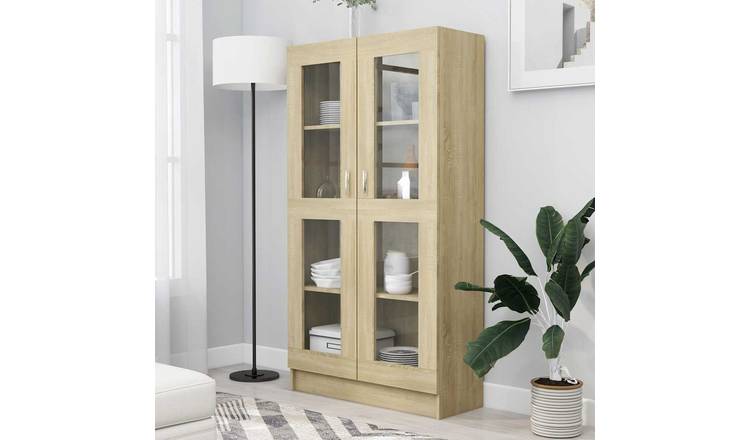 Walplus Engineered Wood Display Cabinet - Light Oak - 82.5 x 30.5 x 150 cm