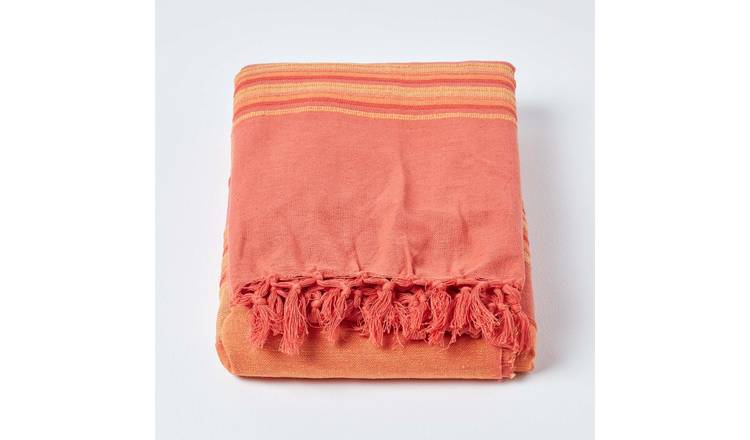 Homescapes Cotton Morocco Striped Throw - 255 x 360 cm - Terracotta