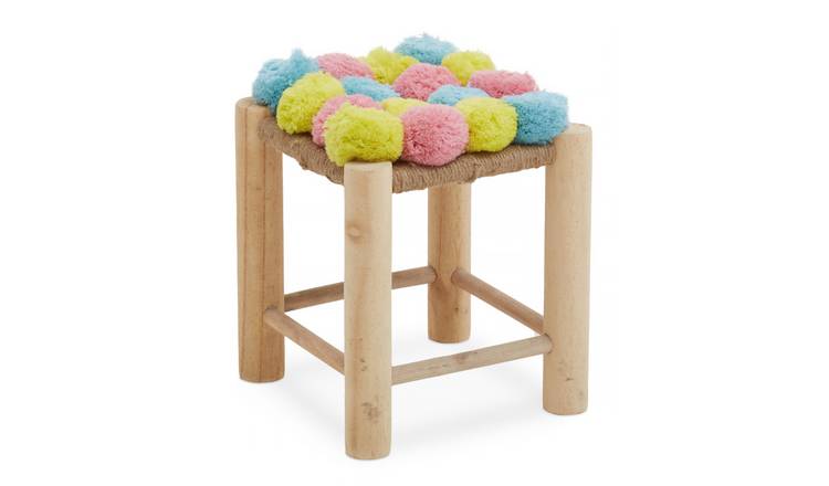 Orsina West Village Pom Pom Stool – Pink, Blue & Yellow