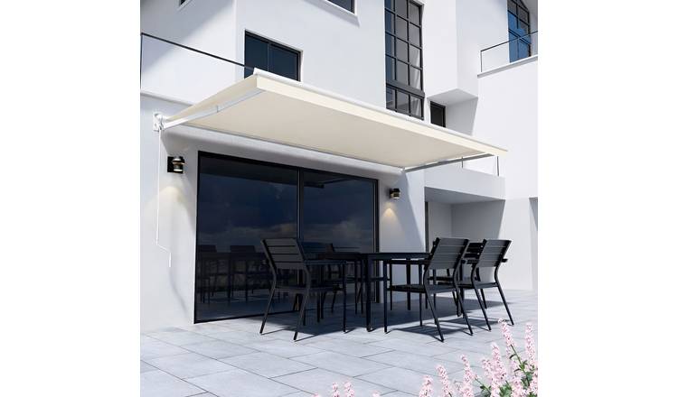 Primrose Awnings 4m Essential Manual Patio Awning Retractable Canopy - Ivory