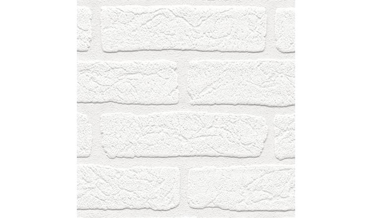 Grandeco Paintable St Ives Brick Effect Textured Wallpaper - White