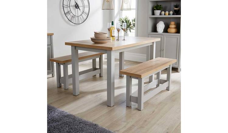 Home Source Avon 3 Piece Table and Bench Dining Set - Grey