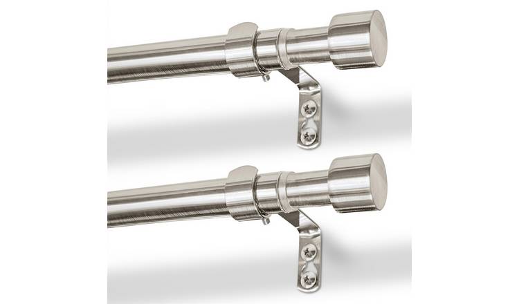 Harbour Housewares Metal Curtain Poles Kit - Brushed - Set of 2 - 77 to 257cm