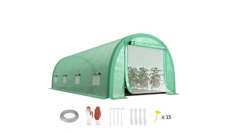 Outsunny Mesh Polytunnel Greenhouse with Upgraded Structure - Green