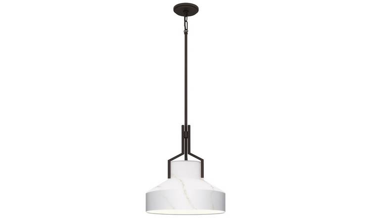 Elstead Quoizel 2 Arm Pendant Light - Old Bronze and Cased Opal glass Shade