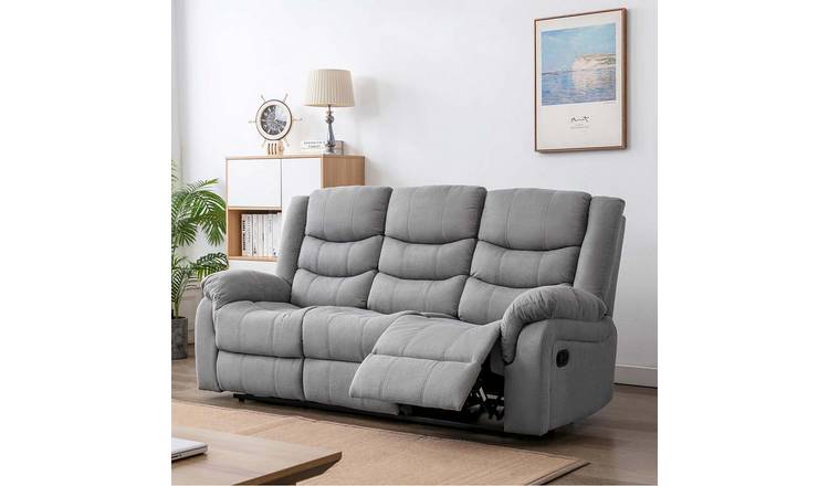 Furniture Online Seattle Manual Recliner 3 Seater Linen Sofa – Grey