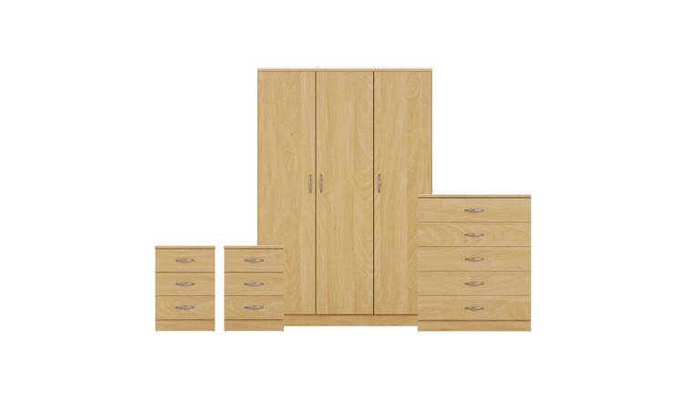 Vida Designs Riano Bedroom Set (Bedsides, 5 Drawer Chest, 3 Door Wardrobe)-Pine