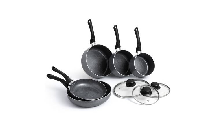 VonShef 8pc Granite Induction Safe Stainless Steel Pot & Pan Set - Grey