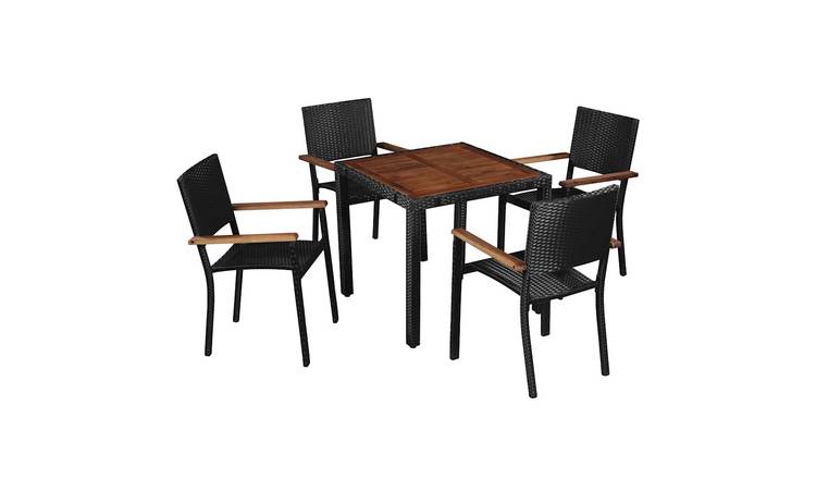 Walplus 5 Piece Acacia Wood Outdoor Dining Set - Black - 80 x 80 x 75 cm