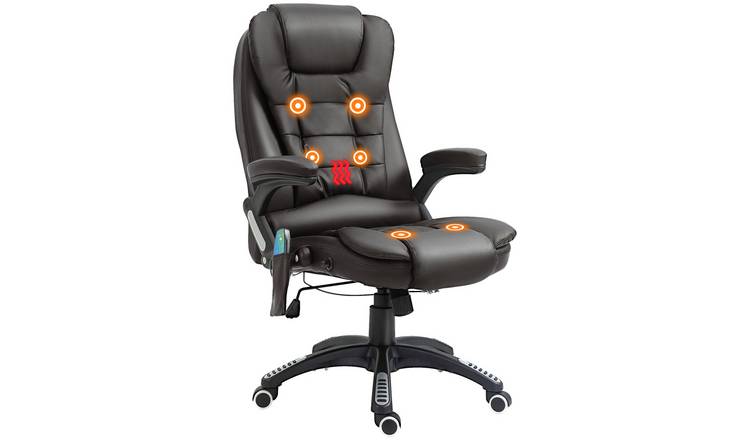 HOMCOM Faux Leather Adjustable Swivel Massage Office Chair - Brown