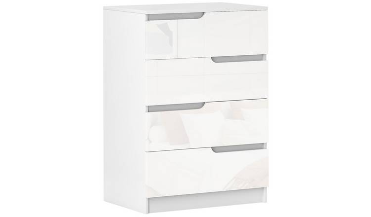 HOMCOM Modern 4 Drawer High Gloss Chest - White