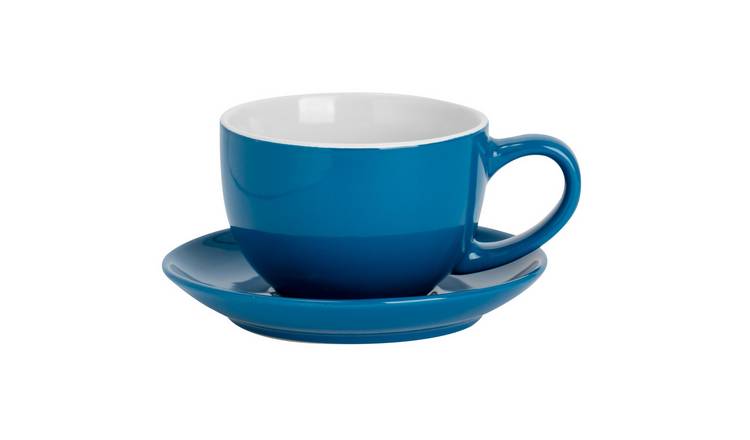 Argon Tableware Coloured Cappuccino Cup & Saucer Set - 250ml - Blue