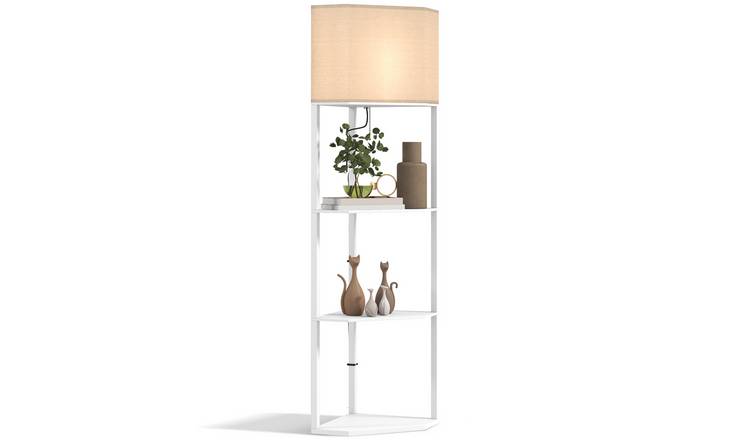 HOMCOM MDF Corner Shelf Floor Lamp - White