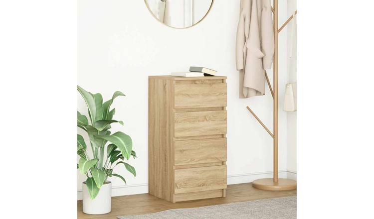 Walplus Engineered Wood 4 Drawer Sideboard - Sonoma Oak - 37.5 x 35 x 76 cm