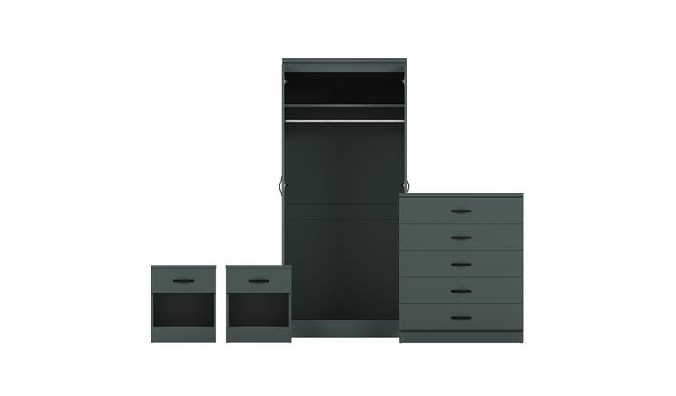 Vida Designs Riano Bedroom Set (Bedsides, 5 Drawer Chest, 2 Door Wardrobe)-Green
