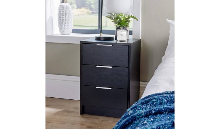 Home Source Phoenix 3 Drawer Bedside Table - Black