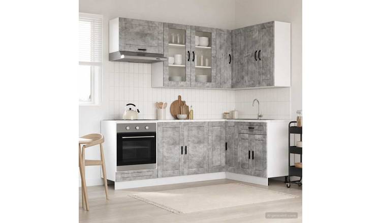 Walplus 8 Piece Engineered Wood Kitchen Unit Set - Concrete Grey
