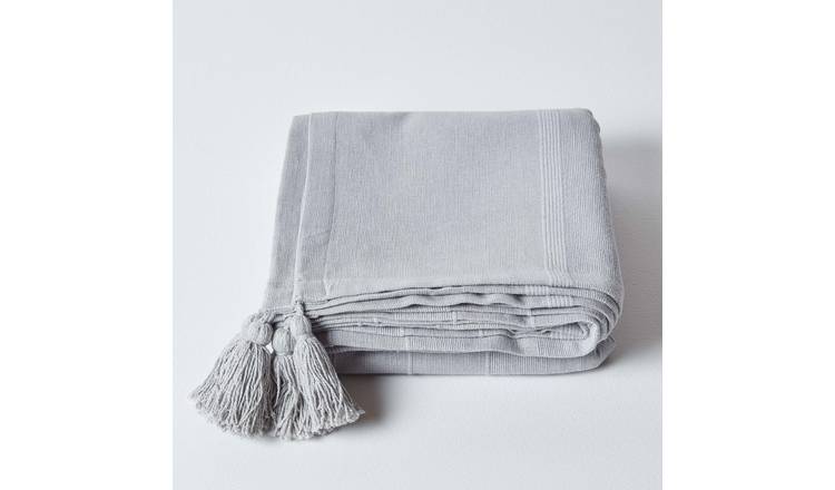 Homescapes Cotton Rajput Ribbed Throw - 150 x 200 cm - Silver Grey