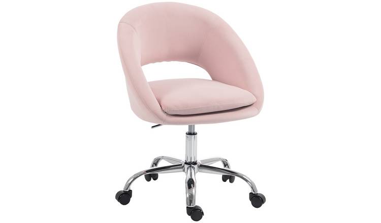 HOMCOM Modern Height Adjustable Velvet Desk Chair - Pink