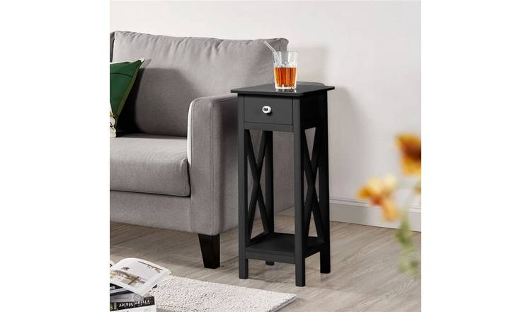 Living and Home Slim Console Table with One Drawer - Black