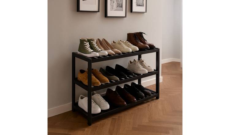 Neo 3 Tier Bamboo Shoe Rack - Black