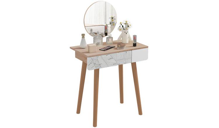 HOMCOM Wooden adjustable height Dressing Table with Drawer and Mirror - Oak