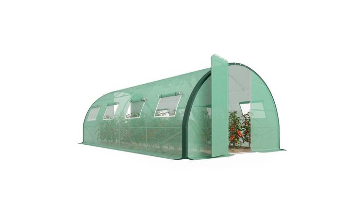 Outsunny Mesh Polytunnel Greenhouse with 2 Hinged Doors - Green