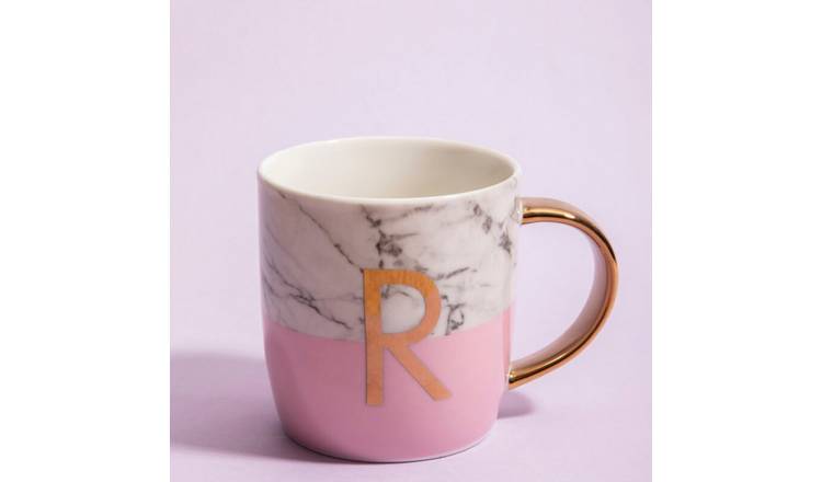 Orsina Frosted Deco R Marble Effect Monogram Mug – Pink