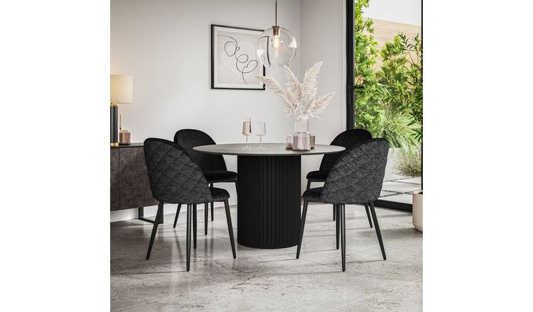 Furniture Online Arlo Raye Concrete Top w Blk Legs Dining Table & 4 Black Chairs