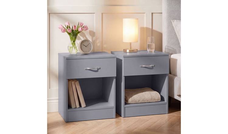 Vida Designs Riano 1 Drawer Bedside Chest Set of 2 - Grey