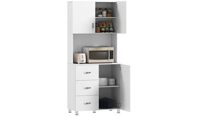 HOMCOM Adjustable Freestanding Kitchen Cupboard with 3 Drawers - White