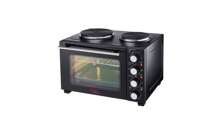 Cooks Professional 28L Mini Oven with 2 Hobs - Black/Silver
