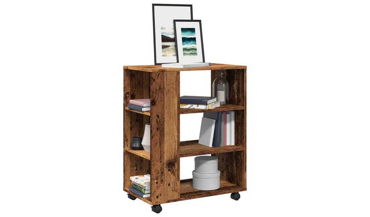 Walplus Engineered Wood Lockable Rolling Cabinet - Dark Wood - 60 x 35 x 75 cm