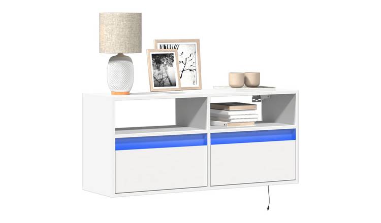 Walplus LED 2 Drawer Engineered Wood TV Wall Unit - White - 100 x 31 x 45 cm