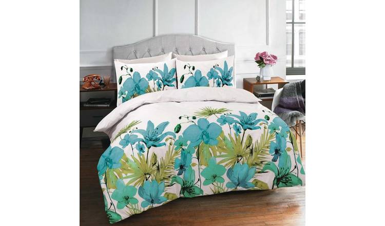 HomeSpace Direct Lily Teal Duvet Cover Set - Double